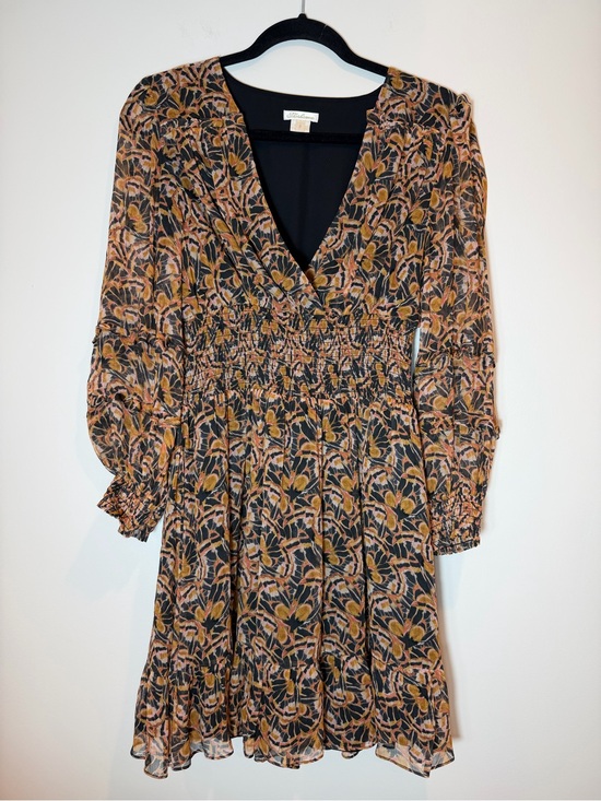 Shoshanna Dresses & Skirts - Shoshanna Smocked Waist Black/Brown Floral V-Neck Dress Long Sleeve Size 8